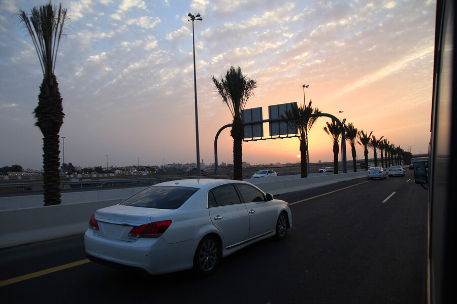 A car driving on a Saudi Arabian Highway